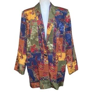 Kensington Square 80s Vintage Colorful Print Oversized Blazer with Original Tag
